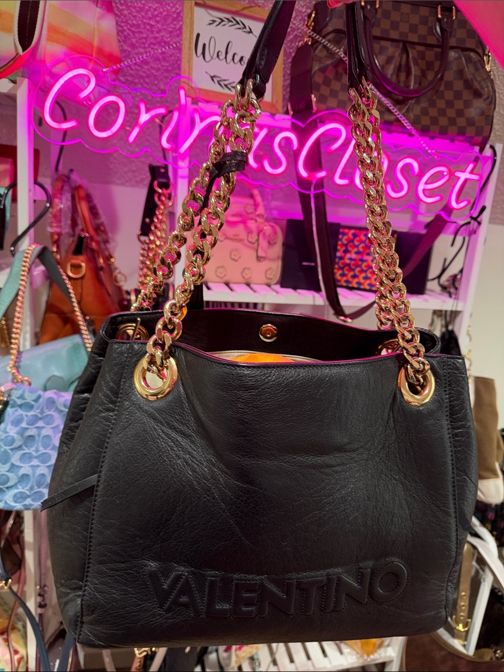 Valentino, black leather tote with dust bag